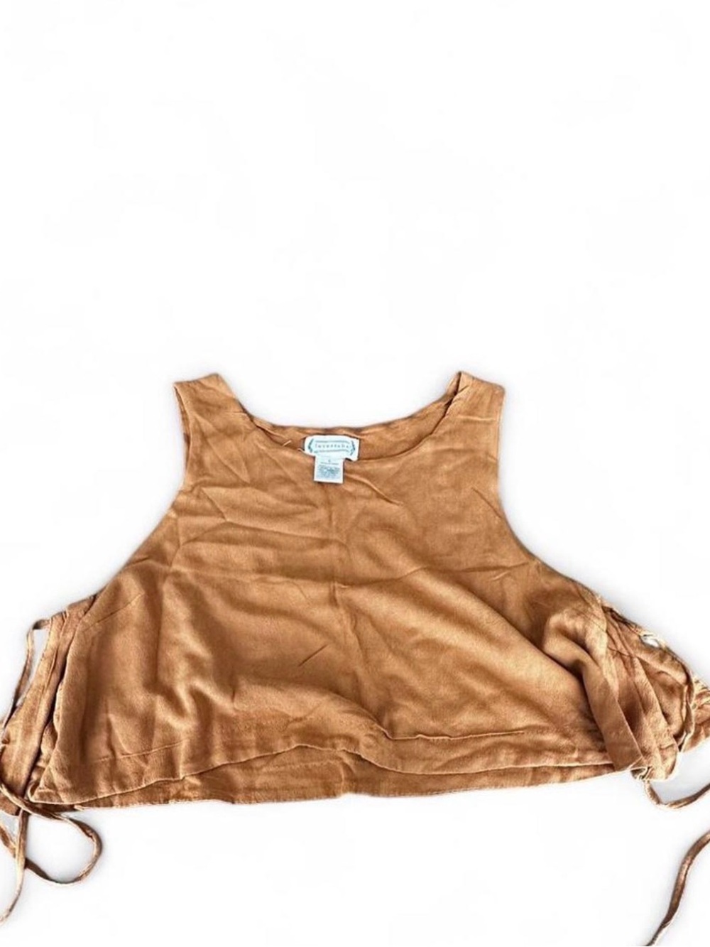 Love Riche Cropped Tank Top in Caramel Tan with Side Ties